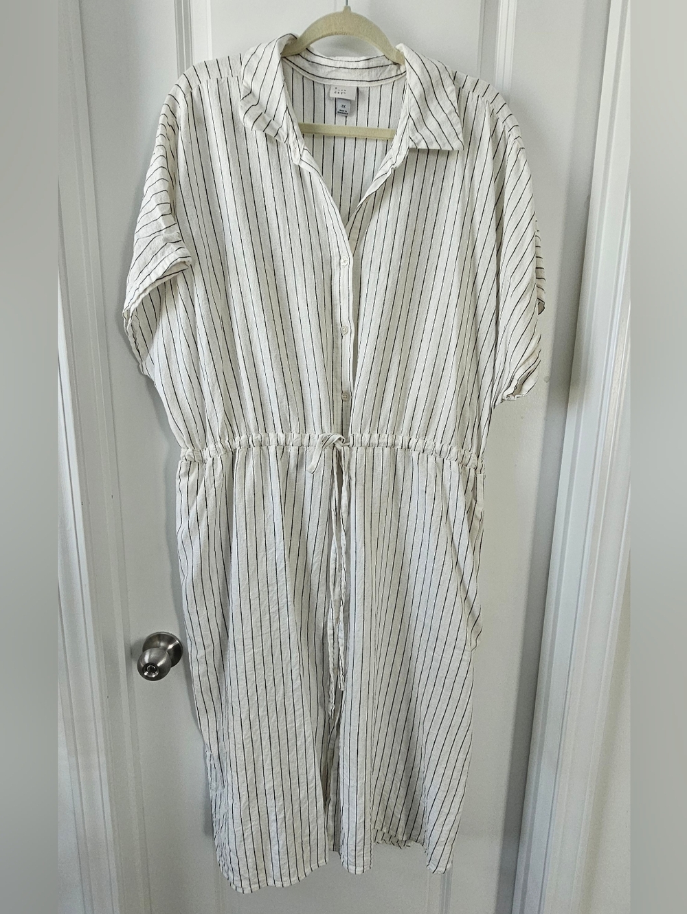 A New Day White Linen Blend Button Front Dress